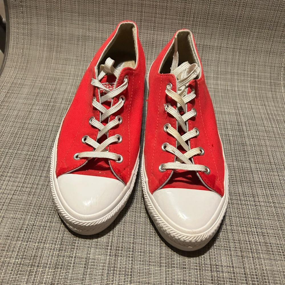 Red and white Converse trainers #sneakers #trainers